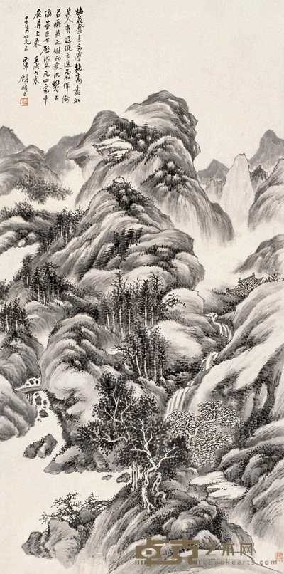 顾麟士 壬戌（1922年）作 幽壑呜泉图 轴 108×53cm